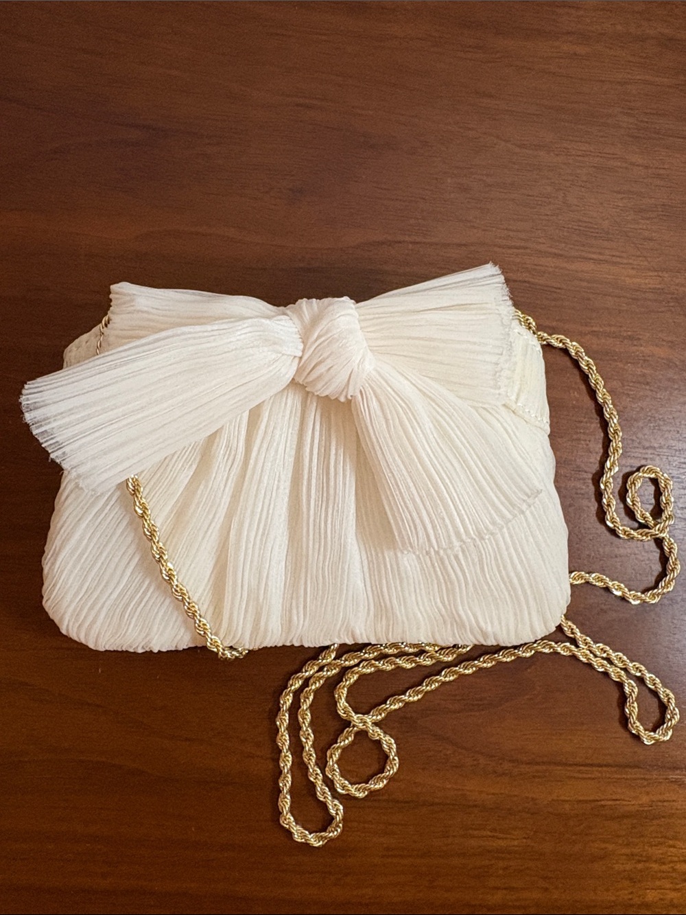 Loeffler Randall Ivory Pleated Bow Clutch with Gold Chain - Picture 4 of 14